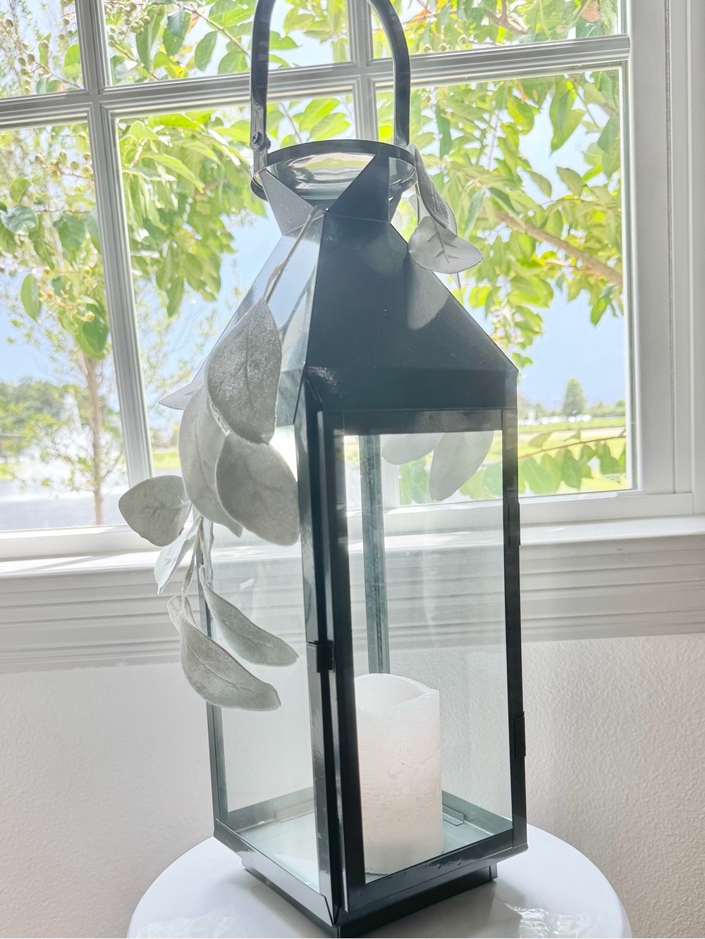 Gray Metal Glass Lantern for your LED Candle - Home Accents